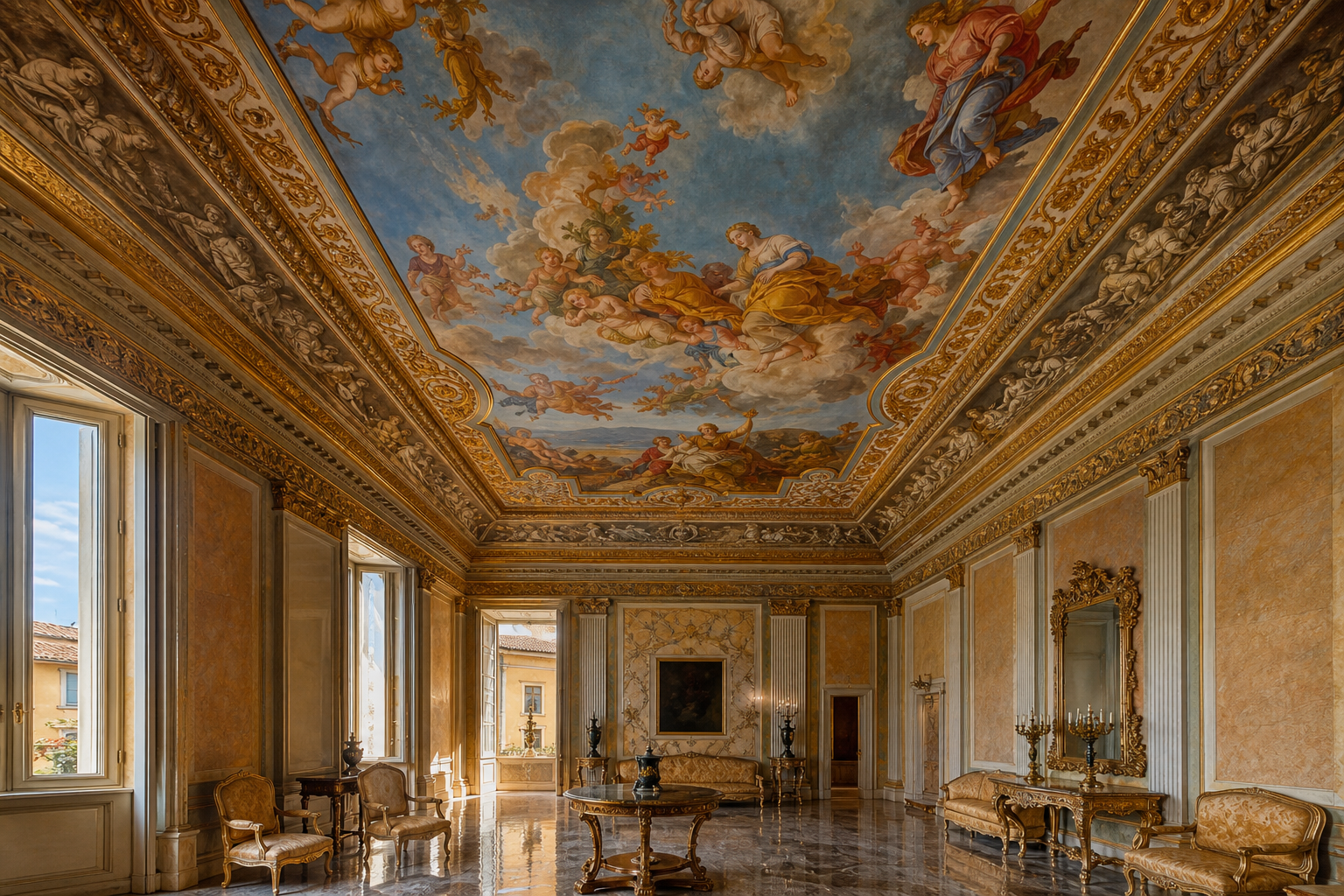 Soffitto affrescato restaurato in un palazzo storico