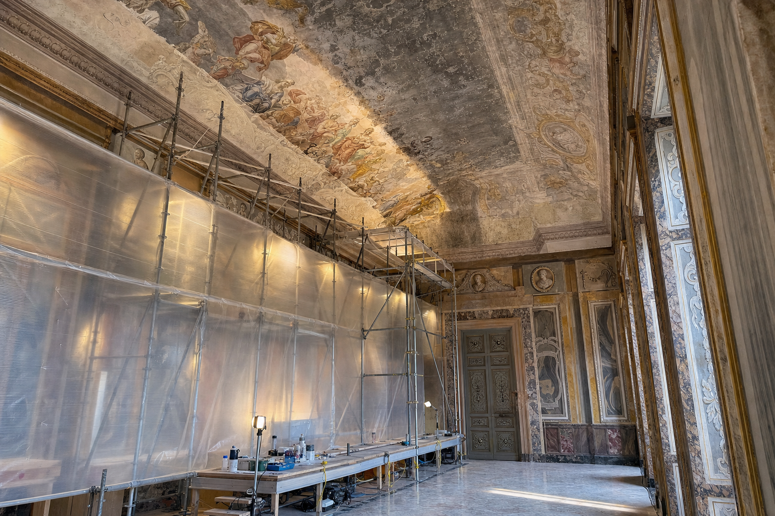 Ponteggio durante un intervento di restauro