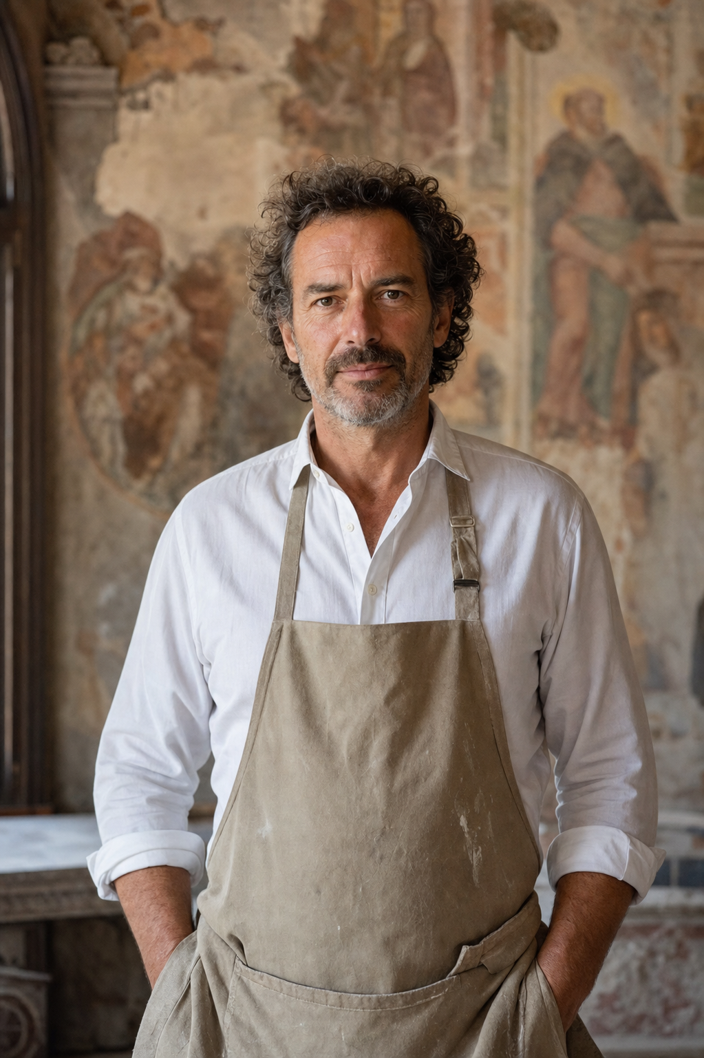 Francesco Cattaneo, fondatore di Affresco Restauro, in una sala affrescata